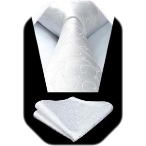 image:imageHISDERN Paisley Ties for Men Solid Tie Handkerchief Floral Mens Necktie amp Pocket Square Set Wedding Classic Mens TiesO1white