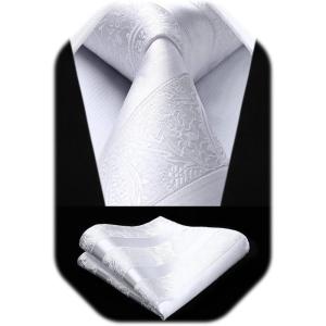 image:imageHISDERN Paisley Ties for Men Solid Tie Handkerchief Floral Mens Necktie amp Pocket Square Set Wedding Classic Mens TiesO3white
