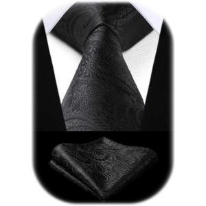 image:imageHISDERN Paisley Ties for Men Solid Tie Handkerchief Floral Mens Necktie amp Pocket Square Set Wedding Classic Mens TiesQ1black