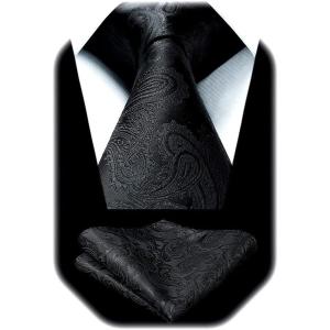 image:imageHISDERN Paisley Ties for Men Solid Tie Handkerchief Floral Mens Necktie amp Pocket Square Set Wedding Classic Mens TiesQ2black