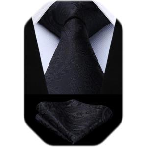 image:imageHISDERN Paisley Ties for Men Solid Tie Handkerchief Floral Mens Necktie amp Pocket Square Set Wedding Classic Mens TiesQ3black1