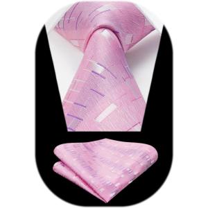image:imageHISDERN Ties for Men Formal Business Plaid Checked Mens Ties and Pocket Square Set Classic Wedding Necktie HandkerchiefC1pink