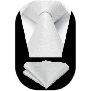 image:imageHISDERN Ties for Men Formal Business Plaid Checked Mens Ties and Pocket Square Set Classic Wedding Necktie HandkerchiefC1white