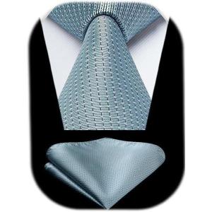 image:imageHISDERN Ties for Men Formal Business Plaid Checked Mens Ties and Pocket Square Set Classic Wedding Necktie HandkerchiefC2dusty Blue
