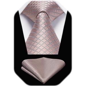 image:imageHISDERN Ties for Men Formal Business Plaid Checked Mens Ties and Pocket Square Set Classic Wedding Necktie HandkerchiefC5pink