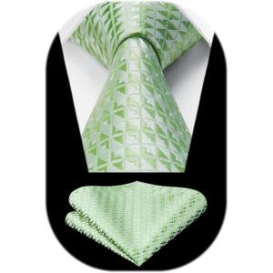 image:imageHISDERN Ties for Men Formal Business Plaid Checked Mens Ties and Pocket Square Set Classic Wedding Necktie HandkerchiefC5sage Greenchecked