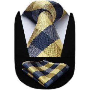 image:imageHISDERN Ties for Men Formal Business Plaid Checked Mens Ties and Pocket Square Set Classic Wedding Necktie HandkerchiefE1yellow