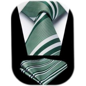 image:imageHISDERN Ties for Men Formal Business Plaid Checked Mens Ties and Pocket Square Set Classic Wedding Necktie HandkerchiefE2emerald Green  Silver