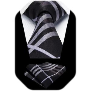 image:imageHISDERN Ties for Men Formal Business Plaid Checked Mens Ties and Pocket Square Set Classic Wedding Necktie HandkerchiefF2black