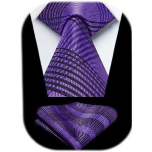 image:imageHISDERN Ties for Men Formal Business Plaid Checked Mens Ties and Pocket Square Set Classic Wedding Necktie HandkerchiefF2purple  Black