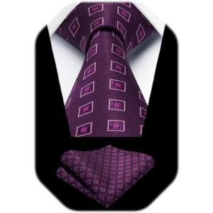 image:imageHISDERN Ties for Men Formal Business Plaid Checked Mens Ties and Pocket Square Set Classic Wedding Necktie HandkerchiefF2purple