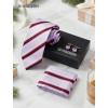 image:imageHISDERN Ties for Men Silk Stripe Plaid Tie Pocket Square Cufflinks Set Classic Necktie Formal Wedding BusinessLavender  Red  Pink