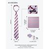 image:imageHISDERN Ties for Men Silk Stripe Plaid Tie Pocket Square Cufflinks Set Classic Necktie Formal Wedding BusinessLavender  Red  Pink
