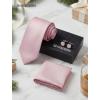 image:imageHISDERN Ties for Men Silk Stripe Plaid Tie Pocket Square Cufflinks Set Classic Necktie Formal Wedding BusinessLight Pink
