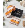 image:imageHISDERN Ties for Men Silk Stripe Plaid Tie Pocket Square Cufflinks Set Classic Necktie Formal Wedding BusinessOrange