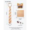 image:imageHISDERN Ties for Men Silk Stripe Plaid Tie Pocket Square Cufflinks Set Classic Necktie Formal Wedding BusinessOrange