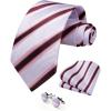 image:imageHISDERN Ties for Men Silk Stripe Plaid Tie Pocket Square Cufflinks Set Classic Necktie Formal Wedding BusinessLavender  Red  Pink