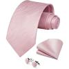 image:imageHISDERN Ties for Men Silk Stripe Plaid Tie Pocket Square Cufflinks Set Classic Necktie Formal Wedding BusinessLight Pink