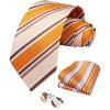 image:imageHISDERN Ties for Men Silk Stripe Plaid Tie Pocket Square Cufflinks Set Classic Necktie Formal Wedding BusinessOrange