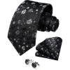 image:imageHISDERN Ties for Men Paisley Tie and Pocket Square Cufflinks Set Formal Classic Floral Necktie Handkerchief Wedding PartyFblackWhite Floral