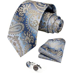 image:imageHISDERN Ties for Men Paisley Tie and Pocket Square Cufflinks Set Formal Classic Floral Necktie Handkerchief Wedding PartyPbrown Paisley