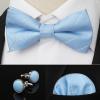 image:imageHISDERN Pretied Bow Ties for Men Adjustable Mens Bowtie and Pocket Square Cufflinks Set for Wedding Party PromF2light Blue