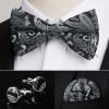 image:imageHISDERN Pretied Bow Ties for Men Adjustable Mens Bowtie and Pocket Square Cufflinks Set for Wedding Party PromH3black Paisley
