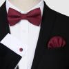 image:imageHISDERN Pretied Bow Ties for Men Adjustable Mens Bowtie and Pocket Square Cufflinks Set for Wedding Party PromRburgundy Red