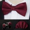 image:imageHISDERN Pretied Bow Ties for Men Adjustable Mens Bowtie and Pocket Square Cufflinks Set for Wedding Party PromRburgundy Red