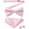 image:imageHISDERN Pretied Bow Ties for Men Adjustable Mens Bowtie and Pocket Square Cufflinks Set for Wedding Party PromA1light Pink