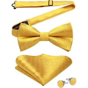 image:imageHISDERN Pretied Bow Ties for Men Adjustable Mens Bowtie and Pocket Square Cufflinks Set for Wedding Party PromC1gold