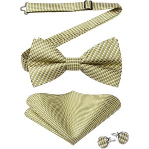 image:imageHISDERN Pretied Bow Ties for Men Adjustable Mens Bowtie and Pocket Square Cufflinks Set for Wedding Party PromD1olive Green