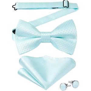 image:imageHISDERN Pretied Bow Ties for Men Adjustable Mens Bowtie and Pocket Square Cufflinks Set for Wedding Party PromIaqua