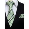 image:imageHISDERN Ties for Men Plaid Checkered Tie with Pocket Square Woven Business Formal Necktie Handkerchief Set Wedding PartyBsage Green