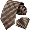 image:imageHISDERN Ties for Men Plaid Checkered Tie with Pocket Square Woven Business Formal Necktie Handkerchief Set Wedding PartyCbrown2