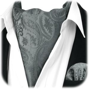 image:imageHISDERN Ascot Ties for Men Paisley Floral Ascot and Pocket Square Set Classic Self Tie Mens Cravat Handkerchief for WeddingA13silver