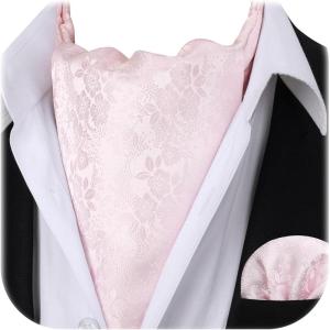 image:imageHISDERN Ascot Ties for Men Paisley Floral Ascot and Pocket Square Set Classic Self Tie Mens Cravat Handkerchief for WeddingA14pink