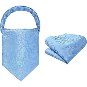 image:imageHISDERN Ascot Ties for Men Paisley Floral Ascot and Pocket Square Set Classic Self Tie Mens Cravat Handkerchief for WeddingA19light Blue