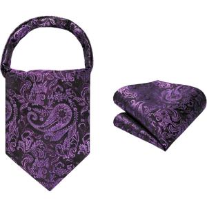 image:imageHISDERN Ascot Ties for Men Paisley Floral Ascot and Pocket Square Set Classic Self Tie Mens Cravat Handkerchief for WeddingA21purpleViolet