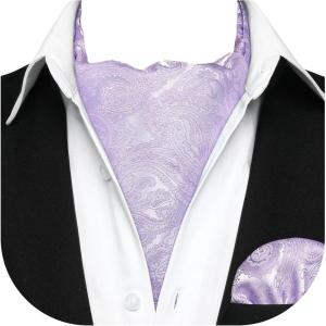 image:imageHISDERN Ascot Ties for Men Paisley Floral Ascot and Pocket Square Set Classic Self Tie Mens Cravat Handkerchief for WeddingA23lavender