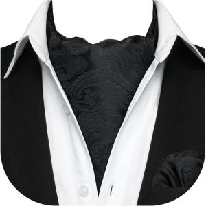 image:imageHISDERN Ascot Ties for Men Paisley Floral Ascot and Pocket Square Set Classic Self Tie Mens Cravat Handkerchief for WeddingA24black2