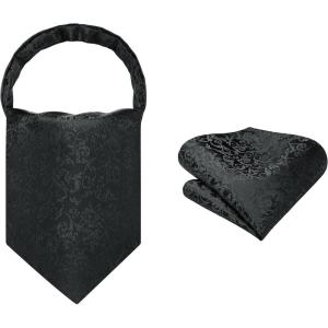 image:imageHISDERN Ascot Ties for Men Paisley Floral Ascot and Pocket Square Set Classic Self Tie Mens Cravat Handkerchief for WeddingA25black3