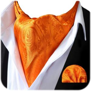 image:imageHISDERN Ascot Ties for Men Paisley Floral Ascot and Pocket Square Set Classic Self Tie Mens Cravat Handkerchief for WeddingA3orange