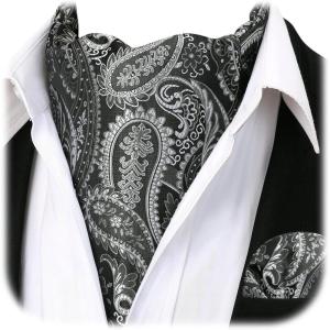 image:imageHISDERN Ascot Ties for Men Paisley Floral Ascot and Pocket Square Set Classic Self Tie Mens Cravat Handkerchief for WeddingA4black White