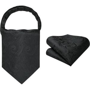 image:imageHISDERN Ascot Ties for Men Paisley Floral Ascot and Pocket Square Set Classic Self Tie Mens Cravat Handkerchief for WeddingA7black