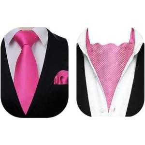 image:imageHISDERN Mens Silk Ascot Tie amp Pocket Square Set Pink Formal Cravat Necktie for Wedding Party with Elegant Box