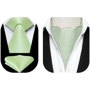 image:imageHISDERN Mens Silk Ascot Tie amp Pocket Square Set Sage Green Formal Cravat Necktie for Wedding Party with Elegant Box