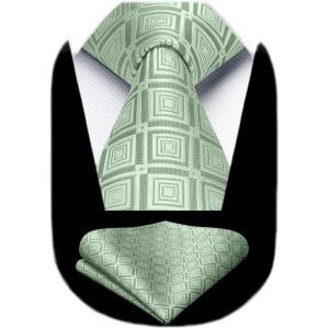 image:imageHISDERN Ties for Men Plaid Checkered Tie with Pocket Square Woven Business Formal Necktie Handkerchief Set Wedding PartyBgreen 5