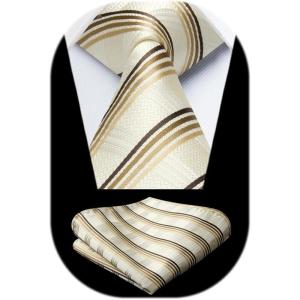 image:imageHISDERN Ties for Men Plaid Checkered Tie with Pocket Square Woven Business Formal Necktie Handkerchief Set Wedding PartyByellow 2