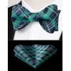 image:imageBow Ties for Men Check Plaid Self Tie Bow Tie and Pocket Square Bowtie Formal Tuxedo Wedding Bowties Handkerchief SetD07green Black